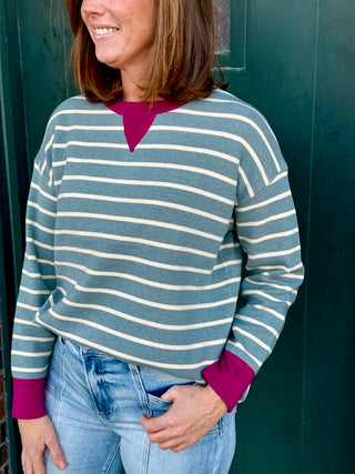 Mara Slate Stripe Contrast Sweater