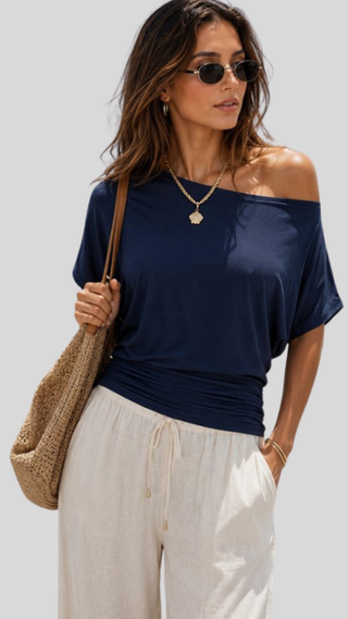 Renee Navy Off The Shoulder Top