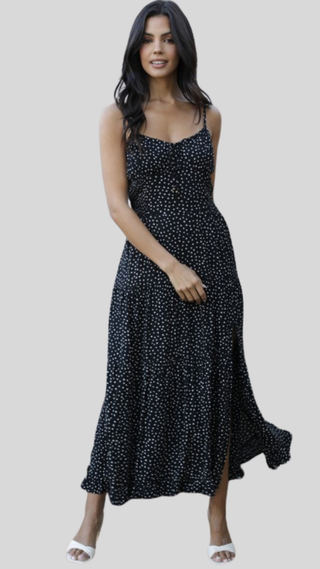 Corina Black Polka Dot Midi Dress