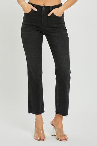 Mildred Black Mid Rise Straight Denim