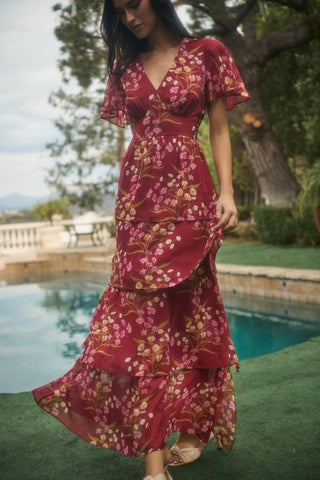 Lana Burgundy Print Dress