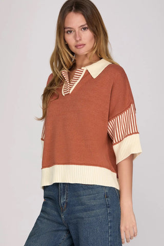 Tessa Rust Contrast Sweater