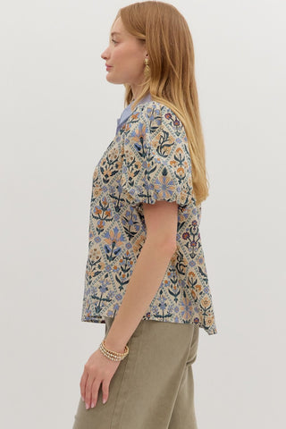 Kallie Blue Print Top