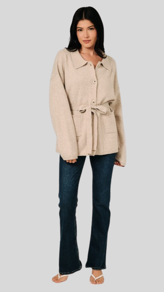 Kelly Oatmeal Button Down Cardigan