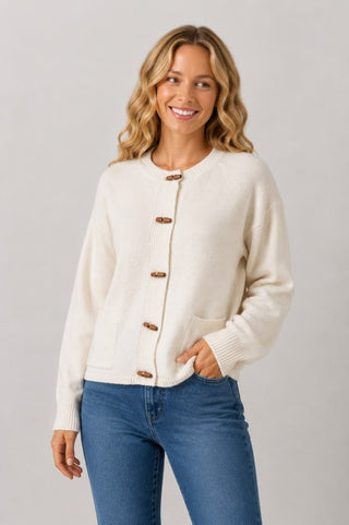 Kara Ivory Wood Button Sweater
