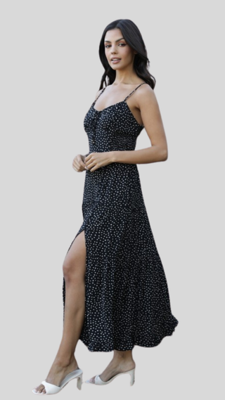 Corina Black Polka Dot Midi Dress