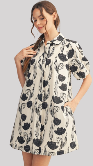 Kadence Ivory/Black Floral Dress