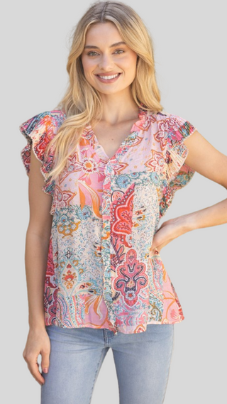 Paisley Pink Print Top