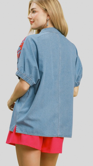 Lora Denim Embroidered Top