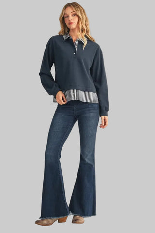 Navy Stripe Contrast Top