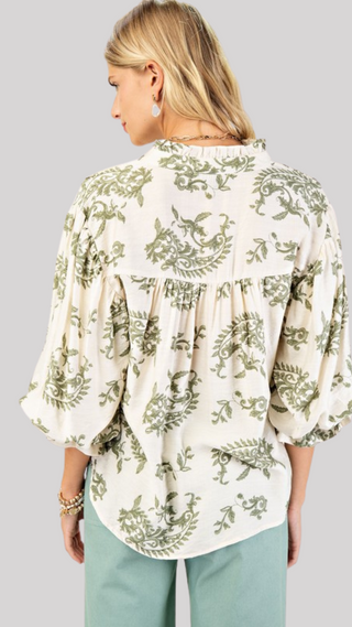 Martha Sage Print Button-Up