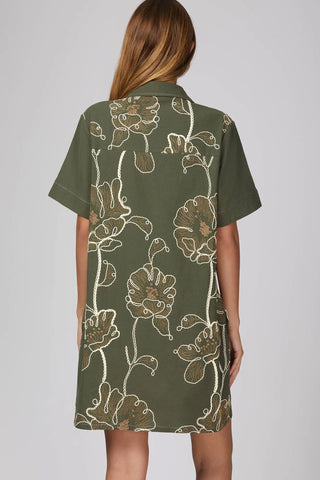 Luna Olive Embriodered Dress