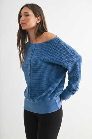 Thea Blue Waffle Top
