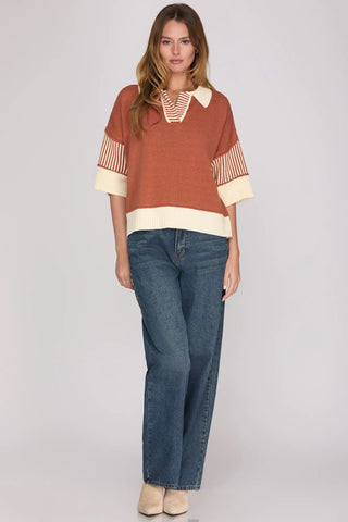 Tessa Rust Contrast Sweater
