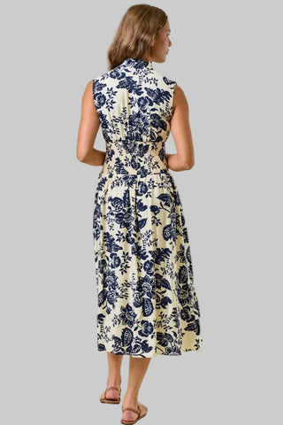 Eve Navy Print Zip Midi