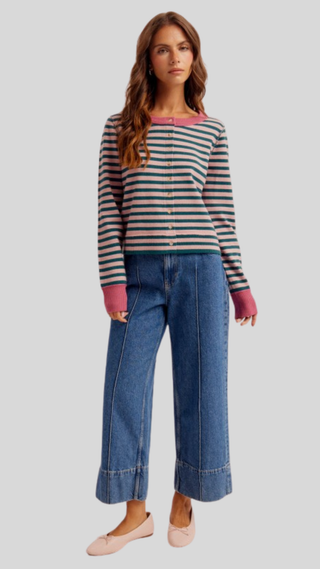 Della Teal/Rose Stripe Cardigan
