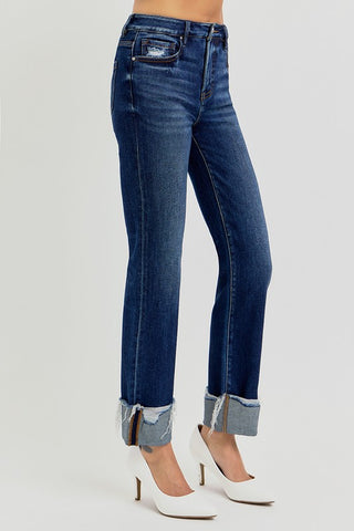 Tyra Dark Straight Cuffed Jean