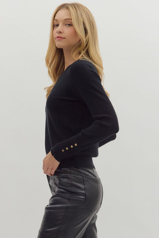 Hadley Black Button Sweater