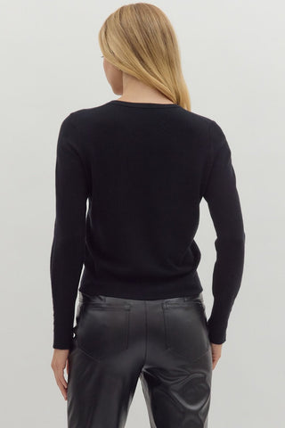 Hadley Black Button Sweater