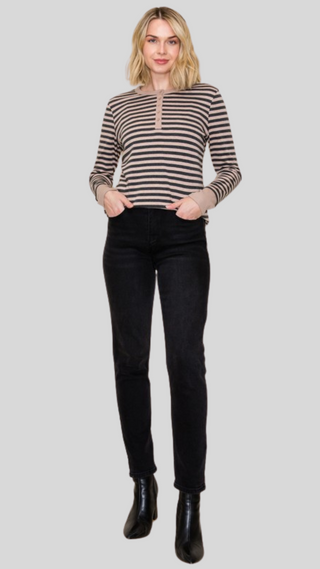 Tasha Black/Taupe Stripe Top