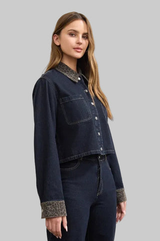 Jonna Leopard Collar Denim Shacket