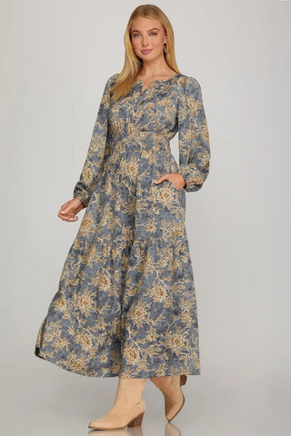 Grace Dusty Blue Print Dress