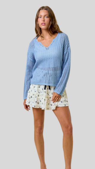 Beth Blue Crochet Sweater