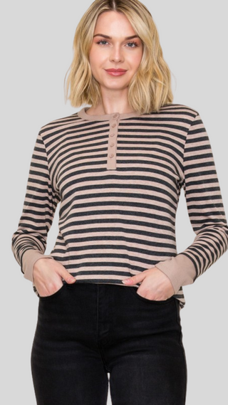Tasha Black/Taupe Stripe Top