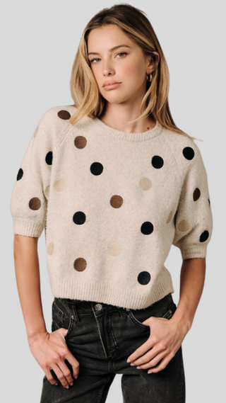 Kami Oatmeal Polka Dot Sweater