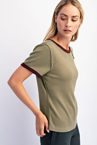 Celeste Olive Waffle Top