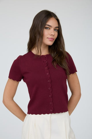 Elle Burgundy Scalloped Cardi