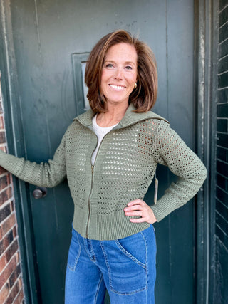 Delilah Olive Zip Sweater