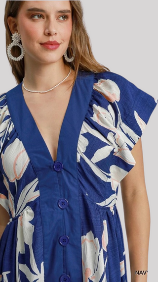 Abigail Blue Print Midi Dress