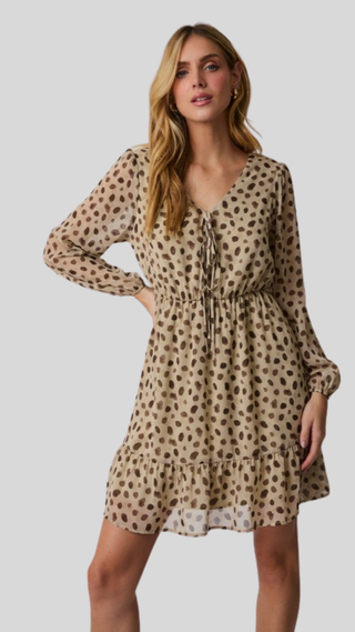 Veronica Taupe Dot Dress