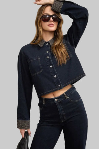 Jonna Leopard Collar Denim Shacket