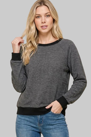 Foster Black Stripe Brushed Pullover