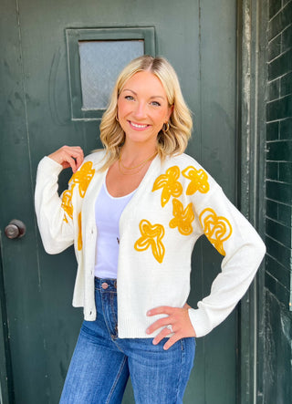 Holly White/Yellow Print Cardigan