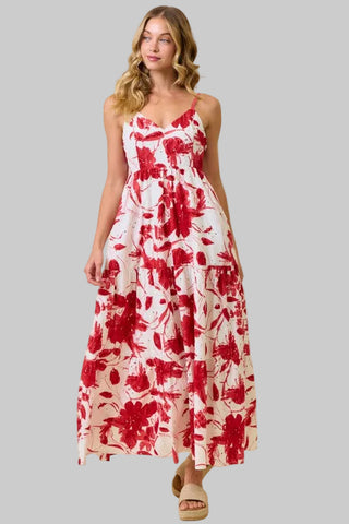 Lori Red Floral Tiered Maxi