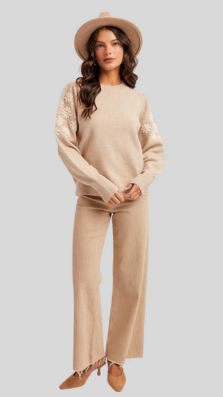 Wren Taupe Flower Sweater