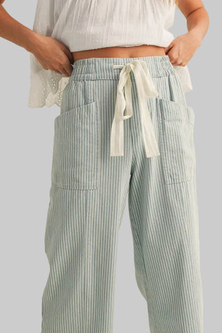 Mindy Lt Blue Stripe Drawstring Denim