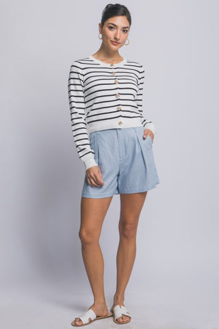 Randi White/Black Stripe Cardigan