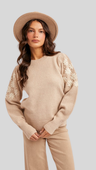 Wren Taupe Flower Sweater
