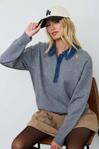 Della Grey Denim Collar Sweater