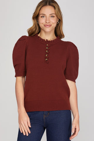 Claire Wine Ruffle Sweater