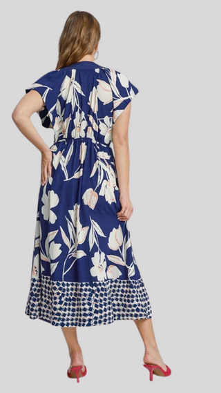 Abigail Blue Print Midi Dress