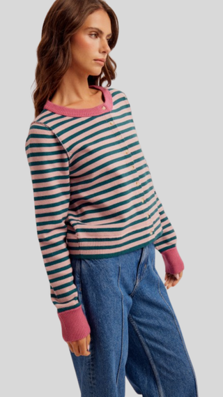 Della Teal/Rose Stripe Cardigan