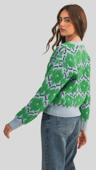 Layla Blue/Green Print Sweater