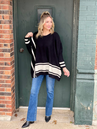 Becky Black/White Poncho Sweater