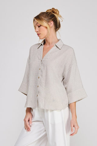 Kendra Stripe Woven Button Down