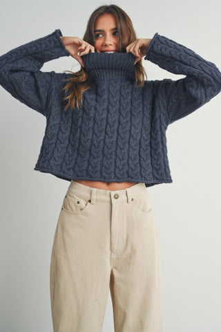 Sonia Navy Braided Sweater